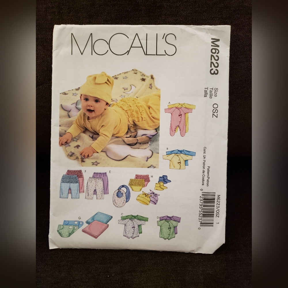 McCall's Sewing Pattern M6623 Infants Coveralls Top Booties Bib Hat Pants Etc